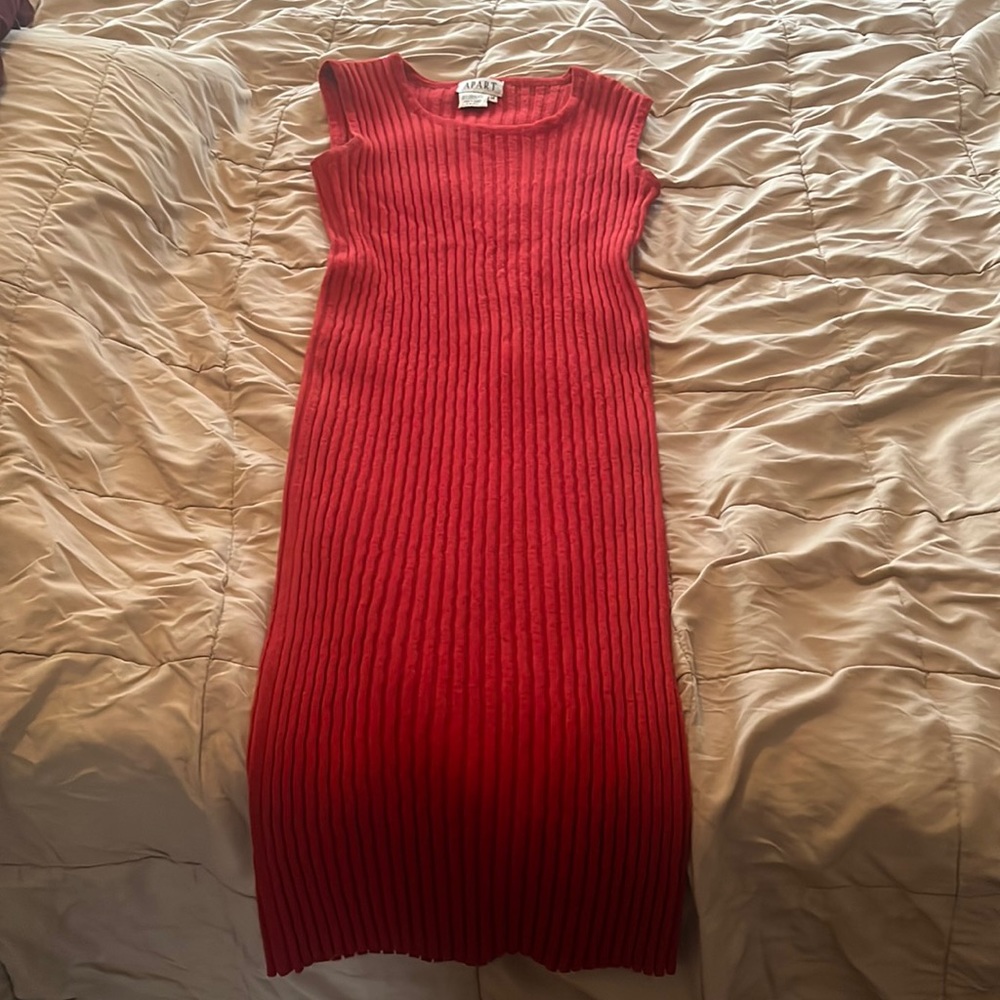 Red sleeveless sweater dress